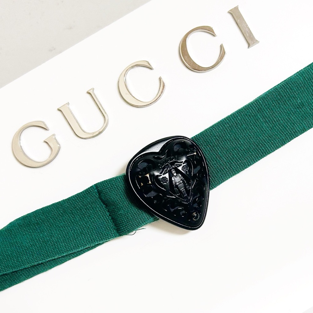 Authentic Gucci Rare Hysteria Black Heart & Teal Wool Adjustable Belt - Picture 2 of 15